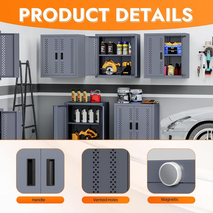 Metal Wall Storage Cabinet Steel Wall Mounted Garage Storage Cabinet with Adjustable Shelf and Doors for Basement Utility Room Warehouse Kitchen
