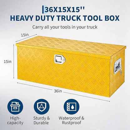 Aluminum Truck Bed Tool Box 36'', Lockable Pickup Toolbox with Gas Lift Lid, Large Storage Chest with Organizer for Small Parts, Weatherproof Heavy Duty Steel Aluminum Tool Box for Work Truck, RV
