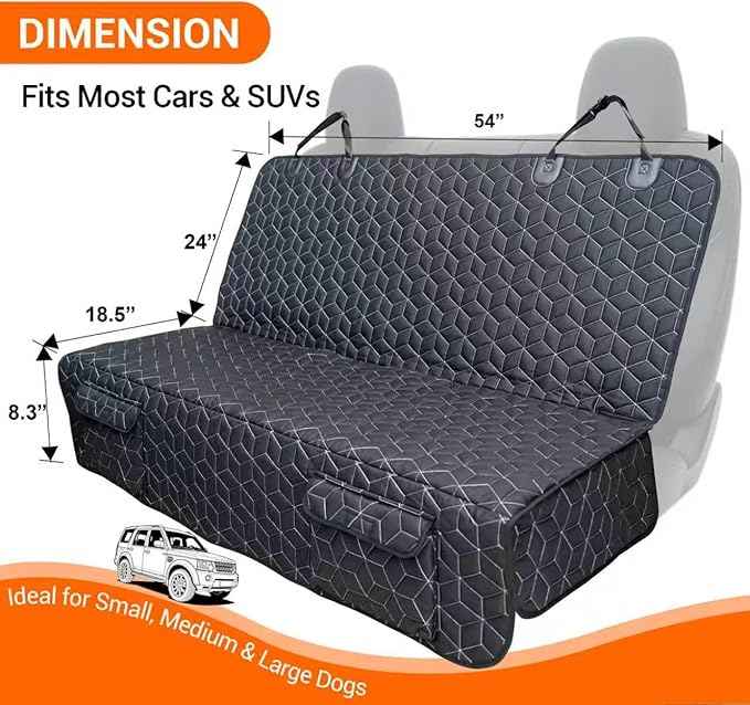Back Seat Dog Car Seat Cover, Waterproof Car Seat Protector for Cars SUVs Trucks, Heavy Duty Non-Slip Split Bench, Dog & Kid Proof, Easy Clean, (54" W)