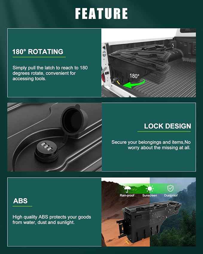 SCITOO Truck Bed Tool Box for Dodge Ram 1500 2500 3500 2002-2018 Left & Right Side,Multi-Compartment Dividers Organized Storage,Heavy Duty & No-Drill Installation