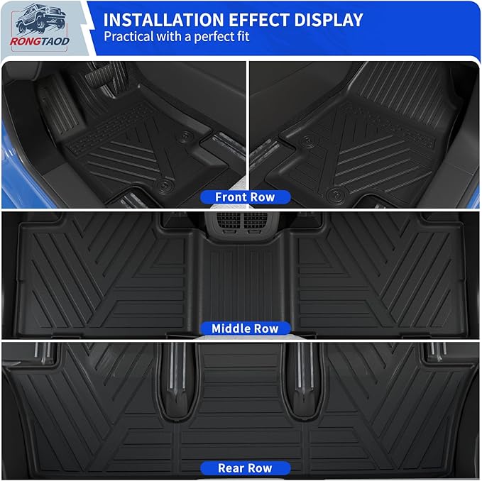 Rongtaod Floor Mats Compatible with 2024 2025 2026 Toyota Grand Highlander 8-Seater Cargo Mat Trunk Mat Cargo Liner Kick Mats TPE All Weather Grand Highlander Accessories (Floor Mats Full Set 7PCS)