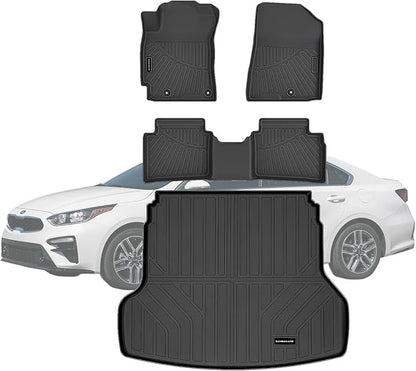 TPE Floor Mats & Cargo Liner for 2019-2024 Kia Forte All Weather Car Floor Liners Fit S/EX/FE/LX/LXS/GT/GT-Line Accessories Black