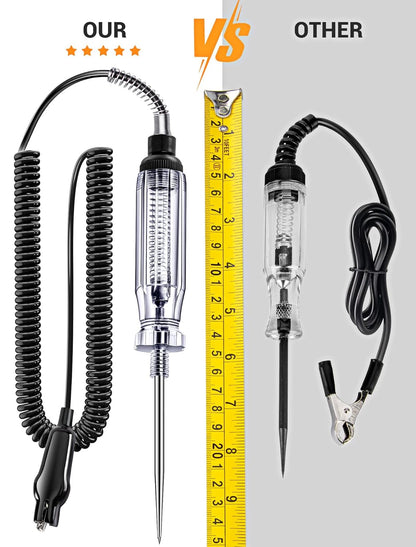 Heavy Duty Automotive Circuit Tester, Premium 6-24V Test Light with 135 Inches Extended Spring Wire & Stainless Probe, Circuit Voltage Tester with Replacement Indicator Light for Car/Vehicles