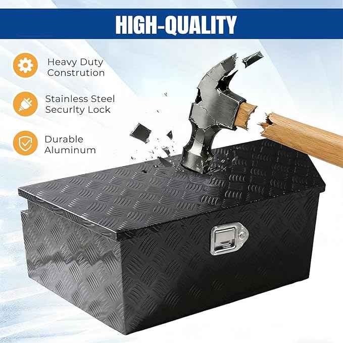 YESHMA 39" x 12" x 16.5" Trailer Tongue Tool Box Heavy Duty Aluminum with Latch and Keys Trailer Toolbox Organizer Truck Underbody Box Compatible with Pick Up Truck Bed RV Trailer ATV Black