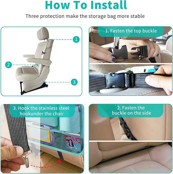 Car Backseat Organizer with Tray, Seat Back Table Holder with 6 Storage Pockets, Car Seat Back Protectors Kick Mats Travel Accessories, 1 Pc Blue