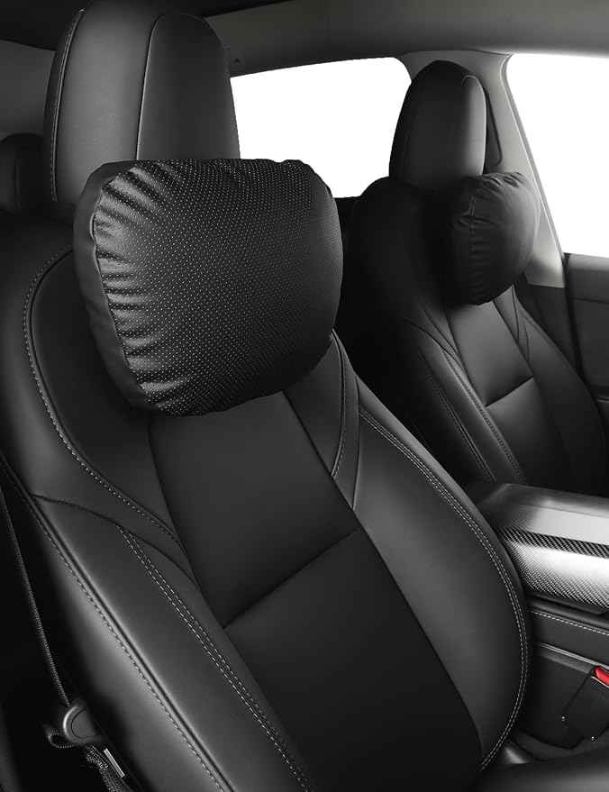 TPARTS Leather Headrest Neck Pillow for Tesla Model Y/X/3/S, Tesla Model 3 Accessories, Tesla Model Y Accessories, Car Neck Pillow for Traveling (1pc Black)
