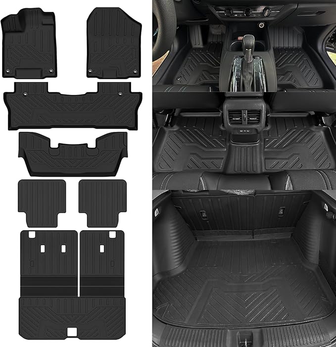 Custom Fit Floor Mats for 2016-2022 Honda Pilot 7 Seats/Captain Seat (No Elite Models), All Weather TPE Floor Liners with Trunk Mat & Backrest Protectors, Odorless Full Set Interior Accessories