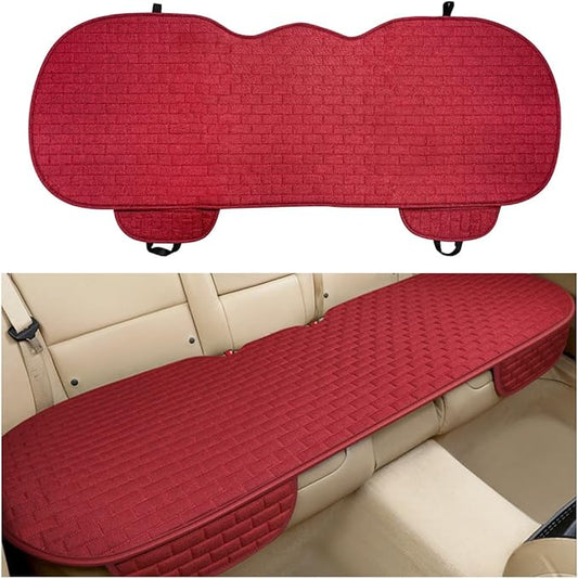 Back Car Seat Cover, Anti-Slip Breathable Linen Bottom Seat Protector Covers with Storage Pockets, Long Rear Seat Cushion Pad for Most Cars SUVs Truck Van (Wine Red)