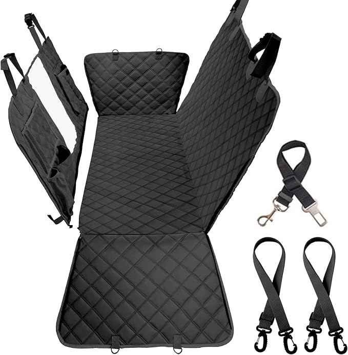 Dog Car Seat Cover for Back Seat, Dog Hammock for Car, Waterproof Backseat Cover for Dogs in Car SUV & Truck, with Mesh Window and Multiple Pockets