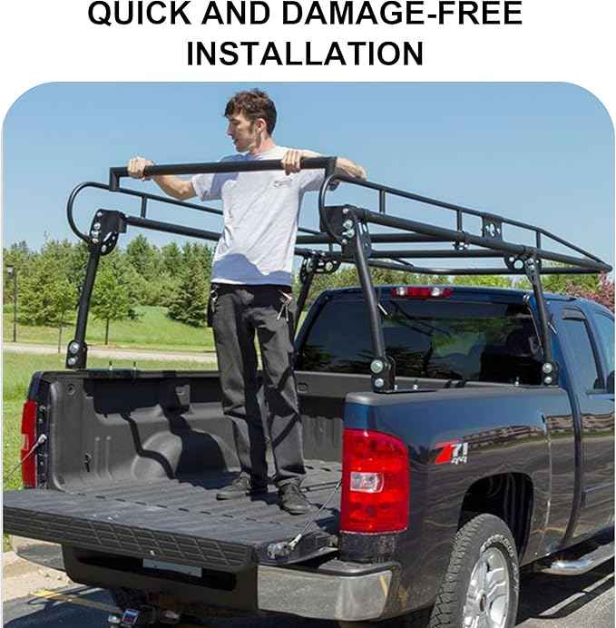 Rockland Universal Full-Size Steel Over-Cab Truck Rack, 800 LBS Capacity, 136.5" x 55" x 34.25", 49"-64" Adjustable Truck Bed Width, Extendable Truck Ladder Rack with None Drilling C-Clamps