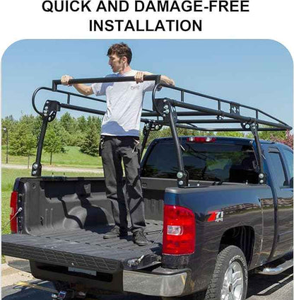 Rockland Universal Full-Size Steel Over-Cab Truck Rack, 800 LBS Capacity, 136.5" x 55" x 34.25", 49"-64" Adjustable Truck Bed Width, Extendable Truck Ladder Rack with None Drilling C-Clamps
