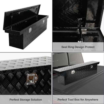 60 Inch Heavy Duty Aluminum Tool Box Wide Utility Trailer Stripes Plated for Pick Up Truck Bed RV ATV Organizer Storage w/Lock and Keys (60"X12"X14")(Only For standard cab or regular CAB)