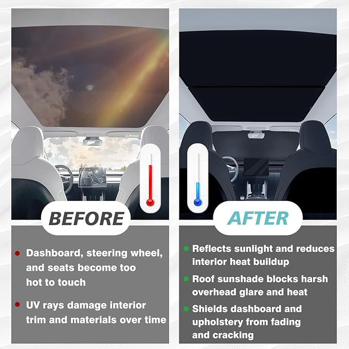 BestEvMod 3PCS Windshield& Roof Sunshade Compatible with 2026 2025 Tesla New Model Y Juniper Foldable Sun Shade Accessory Heat UV Protection Visor Accessories with Storage Bag (Roof+Windshield, Black)