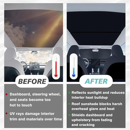 BestEvMod 3PCS Windshield& Roof Sunshade Compatible with 2026 2025 Tesla New Model Y Juniper Foldable Sun Shade Accessory Heat UV Protection Visor Accessories with Storage Bag (Roof+Windshield, Black)