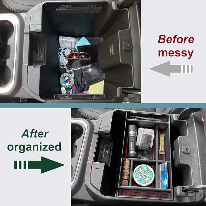 PIMCAR Center Console Organizer Compatible with 2019-2022 Chevy Silverado 1500/GMC Sierra 1500 & 2020-2023 Chevy Silverado/GMC Sierra 2500 HD/3500 HD (Full Console w/Bucket Seats ONLY) Red Trim