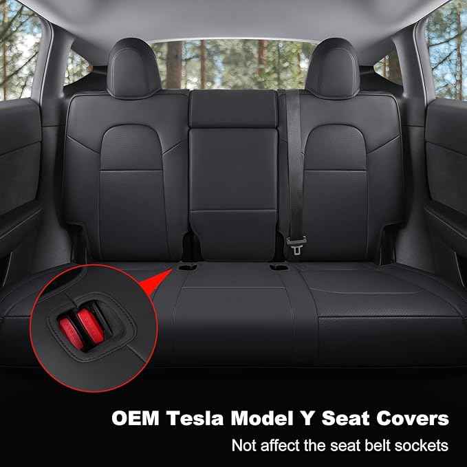 Tesla Model Y Car Seat Covers Nappa Leather Car Interior Seat Airbag Compatible Cushion Cover Full Set Custom Fit 2024 2023 2022 2021 2020, Nappa Black