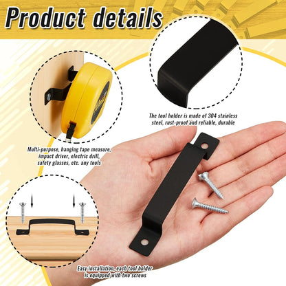 12 Pcs Tape Measure Clip Tape Measure Holder Bench Belt Universal Tool with Screws Stainless Steel Tool Hanger Storage Dock for Mount Drill Power Measures and Belt Clips (Black)