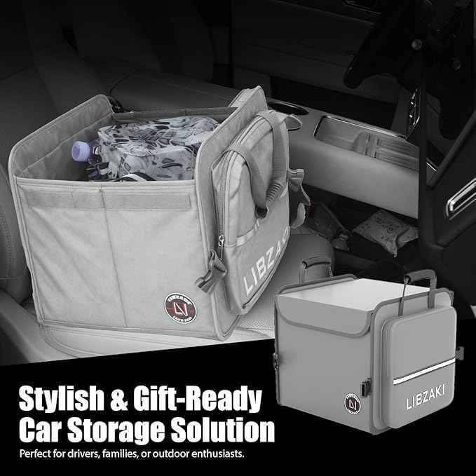 LIBZAKI Car Trunk Storage Organizer, Collapsible Trunk Storage Box for Car Truck SUV-Gray