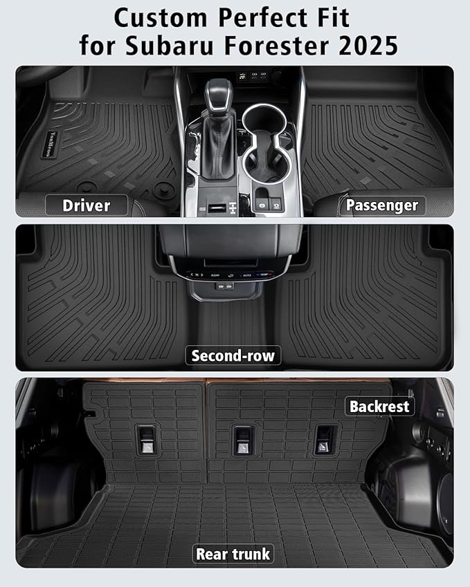 Floor Mats Custom Fit for Subaru Forester 2025 2026 Trunk Mat with Backrest Mat All Weather TPE Rubber Cargo Liner Anti-Slip Full Set for Forester 2025 Accessories (Trunk Mat+Backrest Mats+Floor Mats)
