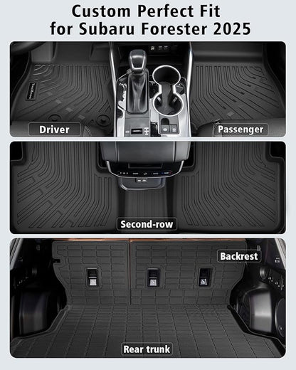 Floor Mats Custom Fit for Subaru Forester 2025 2026 Trunk Mat with Backrest Mat All Weather TPE Rubber Cargo Liner Anti-Slip Full Set for Forester 2025 Accessories (Trunk Mat+Backrest Mats+Floor Mats)