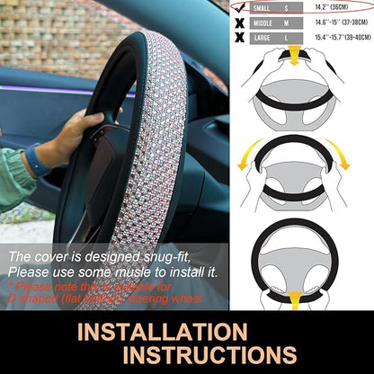 PINCTROT Bling Comfy Steering Wheel Cover for Tesla Model Y/3 Highland/Juniper, D Shaped 14 Inch Small Sized with Jumbo Crystal Rhinestones, Flat Bottom with Anti-Slip Diamond Leather (Gold)