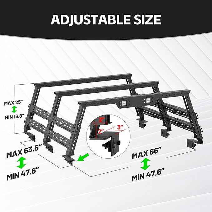 Truck Cargo Rack Adjustable 16.8-25" High Bed Racks Cargo Carrier Compatible with Toyota Tacoma/Tundra/Titan/Frontier/Gladiator JT/Ford F-Series/Silverado/Sierra/Dodge Ram