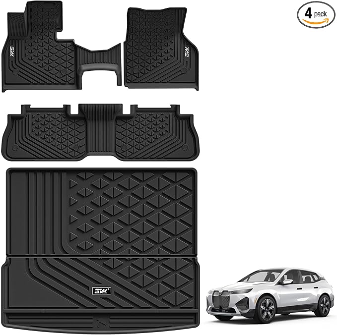 3W BMW iX Floor Mats & Cargo Liner 2022 2023 2024 2025 2026, xDrive45/50/60 M60 M70, All Weather TPE Custom Fit Floor Liner, 1st 2nd Rows & Trunk Mat Full Set Car Accessories