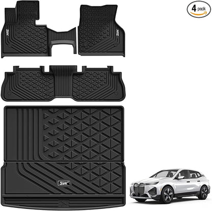 3W BMW iX Floor Mats & Cargo Liner 2022 2023 2024 2025 2026, xDrive45/50/60 M60 M70, All Weather TPE Custom Fit Floor Liner, 1st 2nd Rows & Trunk Mat Full Set Car Accessories