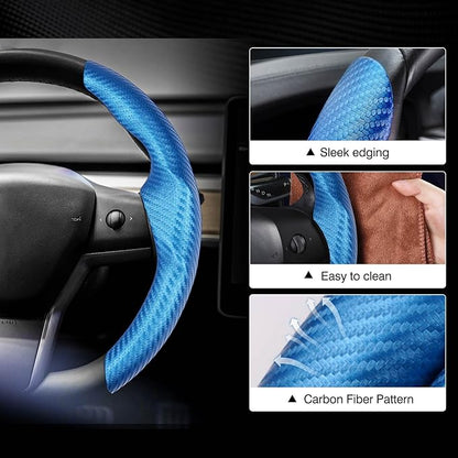 Steering Wheel Cover for Telsa Model 3/Model Y Accessories Carbon Fiber Steering Wheel Cover Protector Anti-Slip, Comfortable Grip, Breathable, Model 3/Y Accessories, Blue