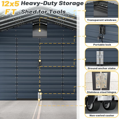 EROMMY 12x25 FT Carport Storage Shed 2-in-1, Heavy Duty Car Port with Galvanized Metal Frame, Base-Reinforced Enclosed Storage Shelter, Extended Coverage for Trucks, Cars & All Vehicles, Gray