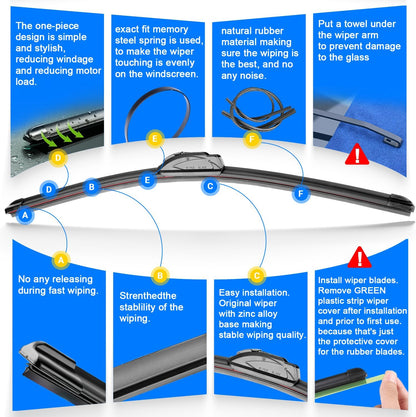 Windshield Wiper Blades Replacement for Hyundai Veloster 2012 2013 2014 2015 2016 2017 Original Factory Quality Front Rear Wipers Blade Set for My Car - 26" 18" 8" (Pack of 3)