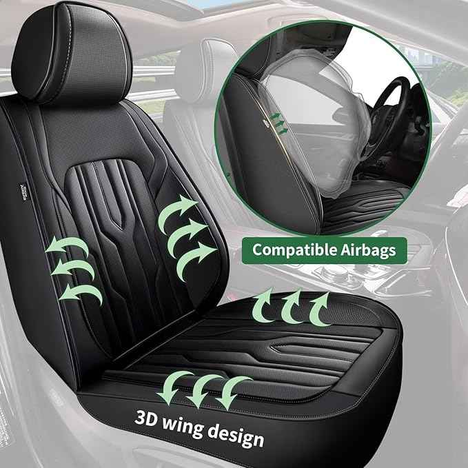 YORKENIC Fit for Chevrolet Chevy Impala Seat Covers Front Set 2009-2020: Breathable Leather Car Seat Covers Compatible Airbag (2 Front Set, Black)