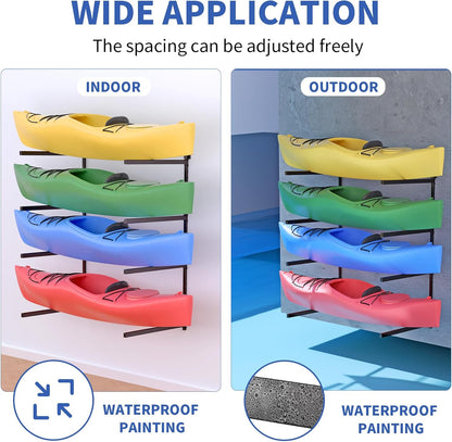 Wall Mounted Kayak Storage Rack, Kayak Racks for Outdoor Storage, Kayak Wall Mount 4 Tier Adjustable Surfboard Paddleboards Holder, Holds Up to 220 lbs