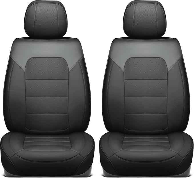 Classic Edition Faux Leather Seat Covers for Cars, Trucks, & SUV – 2 Charcoal & Black Car Seat Covers for Front Seats - Universal Fit Car Accessories Interior Protector for Most Vehicles
