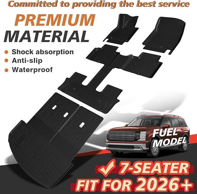 TripleAliners 5PCS All Weather Liners Compatible with 2026 Hyundai Palisade Floor Mats & Trunk Liner & Backrest Mat TPE Trunk Protector Anti-Slip Odorless Carpet Cover (7-Seater, Fuel Model ONLY)