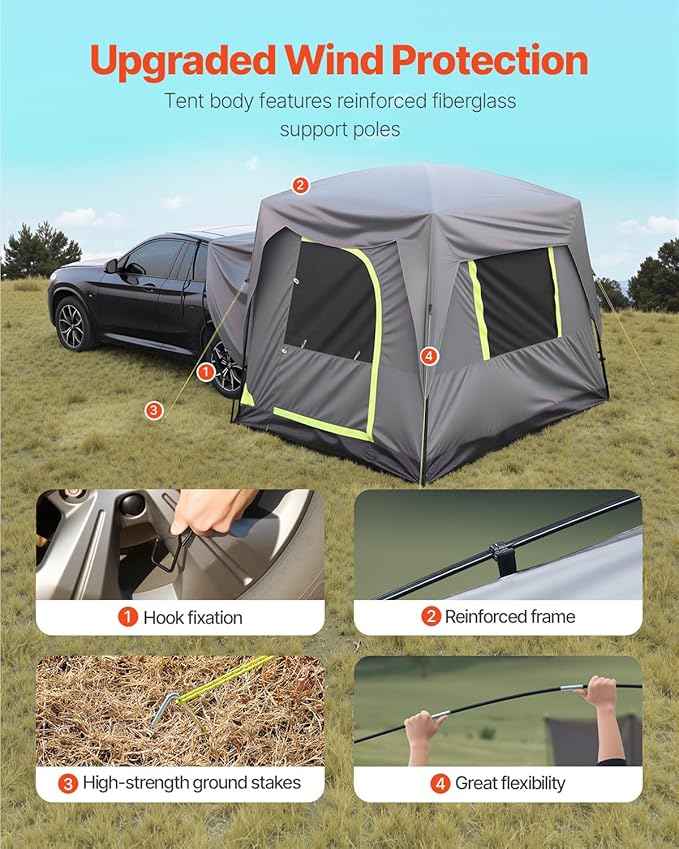 VEVOR SUV and Pickup Truck Camping Tents, Waterproof Double Layer Design with Carry Bag, Accommodates 2-9 Persons for Outdoor Activities