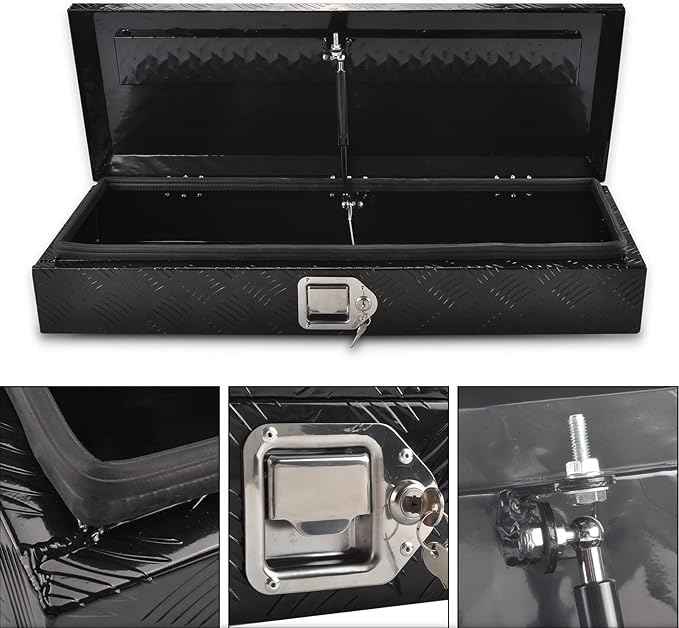 34.5 Inch Black Aluminum Tool Box 5 Bar Tread ToolBox for Truck Bed Car Outdoor Trailer Pickup Underbody RV ATV Storage Underbed Tools Organizer with Lock and Keys (34.5"X13"X6.5")