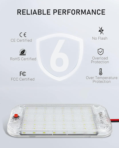 Dome Light for RV Interior, 48LED 800LM Ultra Bright 12 Volt LED White Lights, RV Ceiling Light with Switch Control, Ideal for Car Van Truck Camper Lorry Motorhome Boat(2 Pack)