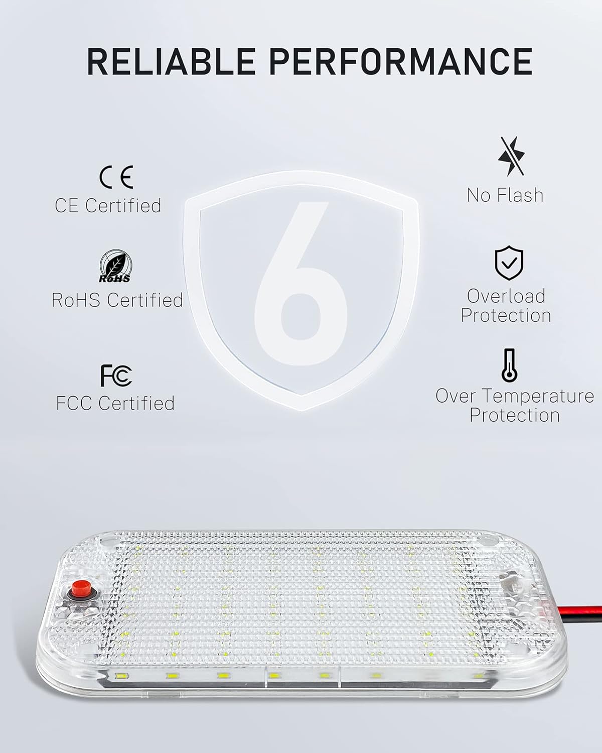 Dome Light for RV Interior, 48LED 800LM Ultra Bright 12 Volt LED White Lights, RV Ceiling Light with Switch Control, Ideal for Car Van Truck Camper Lorry Motorhome Boat(6 Pack)