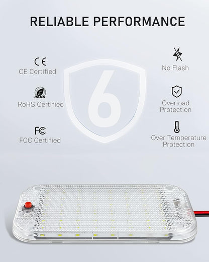 Dome Light for RV Interior, 48LED 800LM Ultra Bright 12 Volt LED White Lights, RV Ceiling Light with Switch Control, Ideal for Car Van Truck Camper Lorry Motorhome Boat(6 Pack)