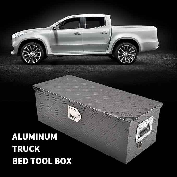 30 Inch Black Aluminum Tool Box 5 Bar Tread ToolBox for Truck Bed Car Outdoor Trailer Pickup Underbody RV ATV Storage Underbed Tools Organizer with Lock and Keys (30"X13"X10")