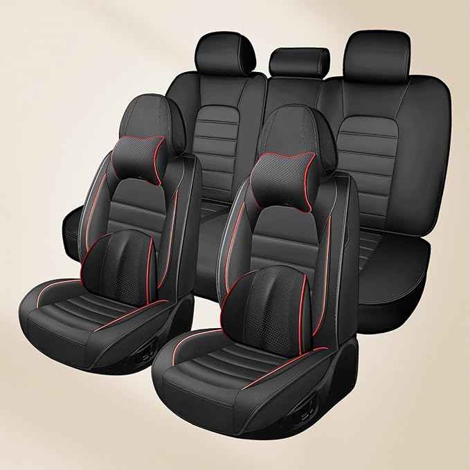 Car Seat Cover Fit for Honda CR-V 2014-2026 Waterproof Seat Covers,Nappa Faux Leather Breathable and Comfortable,Car Seat Protector Car Interior Accessories (Full Set) Black&Red