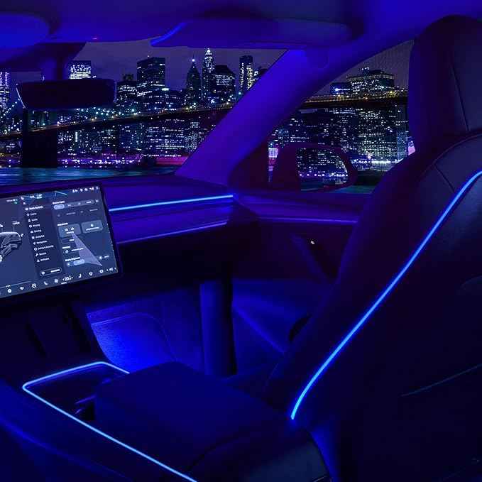 Nestour Interior Car Neon Light Fit for Tesla Model 3 Y 2021 2022 2023 (Center Console+Dashboard+Seat+4 Foot Lights) with Matching Armrest Organizer, Tesla Ambient Lights, APP-Controlled RGB LED
