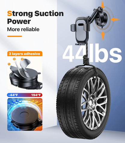 Ultra Stable Phone Holders for Your Car [Powerful & 360 Adjustable Suction Cup] Universal Car Phone Holder Mount Long Arm Flexible Car Mount for Dashboard Windshield Air Vent All Phone Case