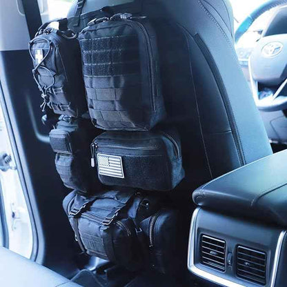 Universal Tactical Car Seat Back Organizer Bag Tactical Molle Vehicle Organizers Panel Vehicle Protector Organizers with 5 Detachable Pouches for Car (Upgraded B black)