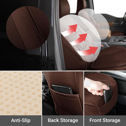 Coverland Custom Car Seat Covers Compatible with F150, Ram 1500 2500 3500, Tundra - Premium Leather Non-Slip Memory Foam Waterproof Interior Protector Front Seat-Dark Brown [See Size Chart-Size A25]
