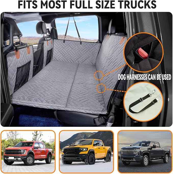 YJGF Dog Back Seat Extender for Truck,Truck Seat Cover Back Seat,Dog Hammock for Truck,Pet Seat Covers for Dogs,Hard Bottom Seat Extender for Dogs(Grey,for Full Size Truck)