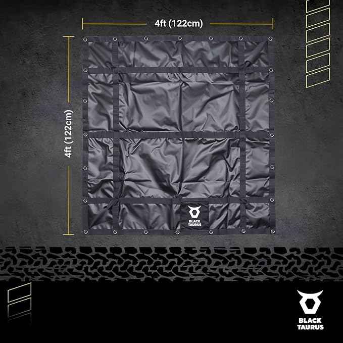 Waterproof Truck Bed Tarp Cover – Heavy Duty Cargo Net & Tarp for Pickup Truck Bed, Trailer, ATV, & Roof Rack, All-Weather Cargo Net for Secure Load with 4 Adjustable Straps - 4 ft x 4 ft
