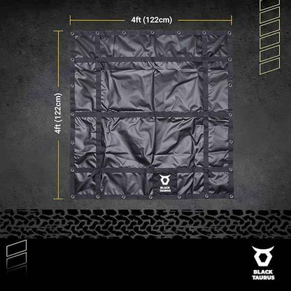 Waterproof Truck Bed Tarp Cover – Heavy Duty Cargo Net & Tarp for Pickup Truck Bed, Trailer, ATV, & Roof Rack, All-Weather Cargo Net for Secure Load with 4 Adjustable Straps - 4 ft x 4 ft