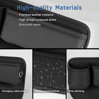 2 Pack Car Seat Gap Filler Organizer for Tesla Model 3 2017-2025, Leather Storage Box for Front Seat with Cup Holder Phone, Keys, Sunglasses, Cards Car Accessories, Beige